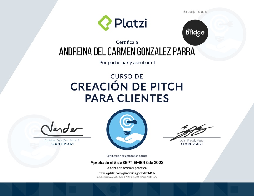 Diploma del Curso de Creación de Pitch para Clientes