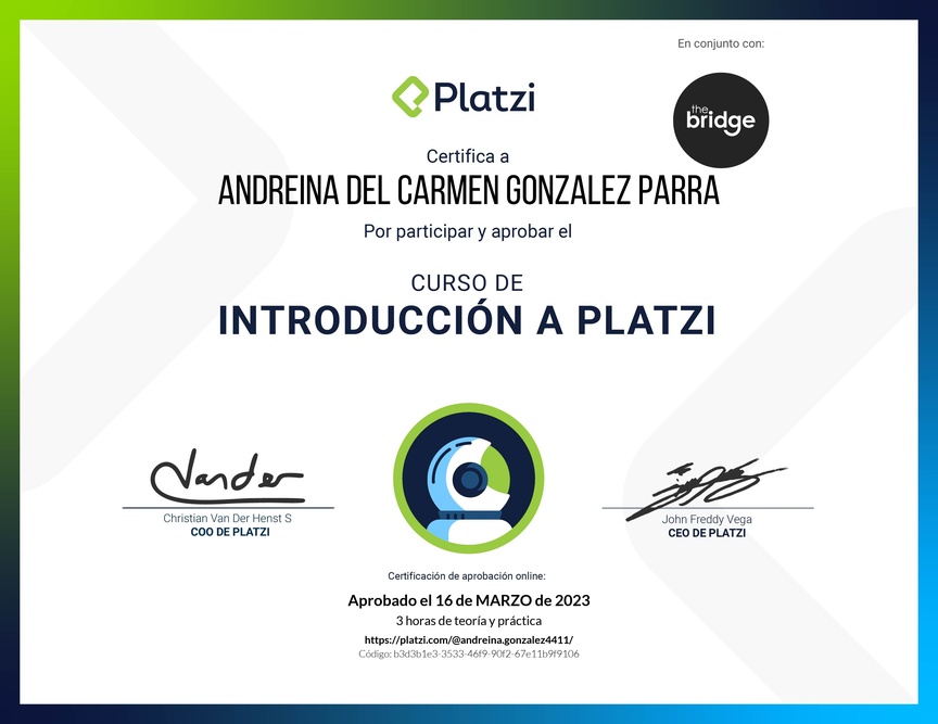 Diploma del Curso de Introducción a Platzi