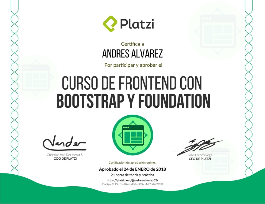 Diploma del Curso de Frontend con Bootstrap y Foundation 2016