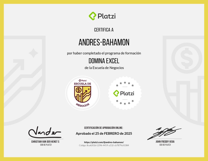 Diploma de la Ruta de Aprendizaje de Domina Excel