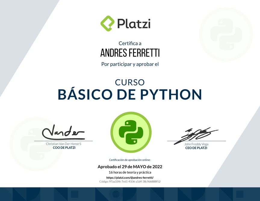 Diploma del Curso Básico de Python