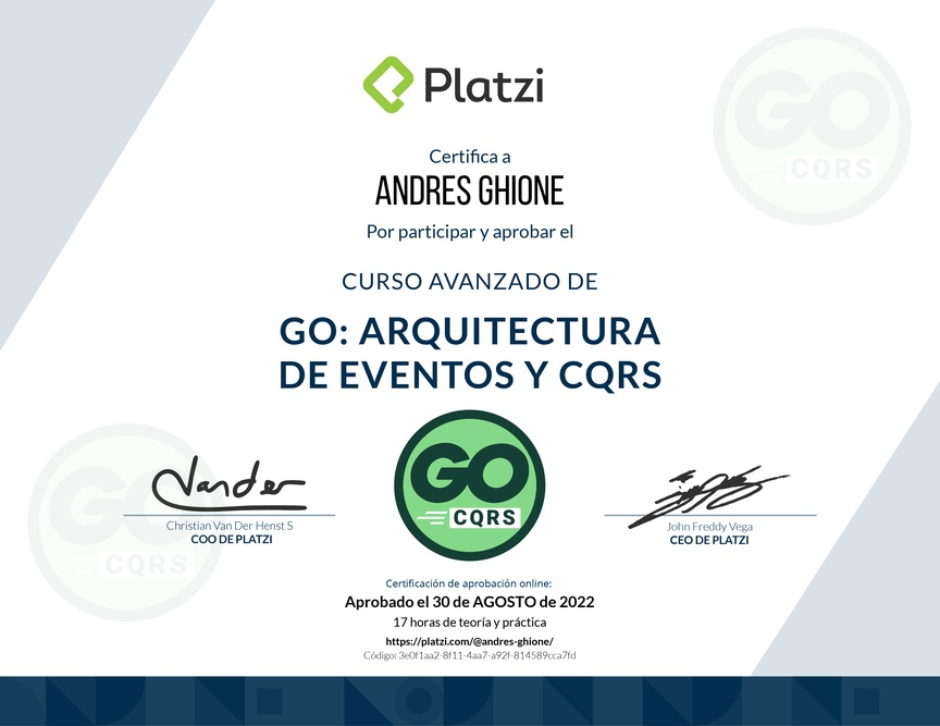 Diploma del Curso de Go Avanzado: Arquitectura de Eventos y CQRS