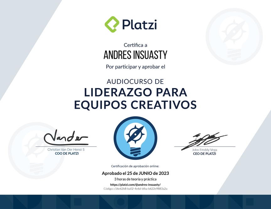 Diploma de Audiocurso de Liderazgo para Equipos Creativos