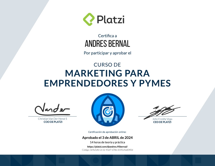Diploma del Curso de Marketing para Emprendedores y PyMes