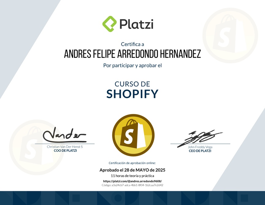 Diploma del Curso de Shopify