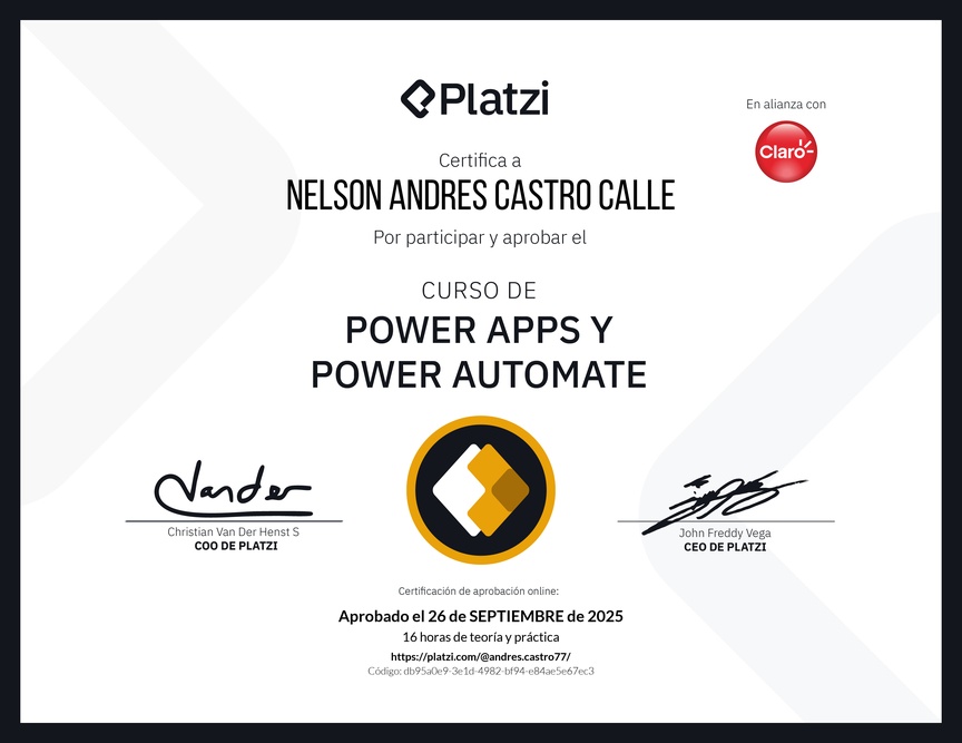 Diploma del Curso de Power Apps y Power Automate