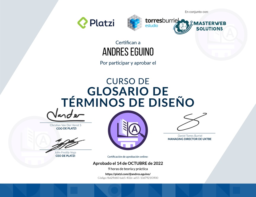 Diploma de Audiocurso Glosario de Términos de Diseño