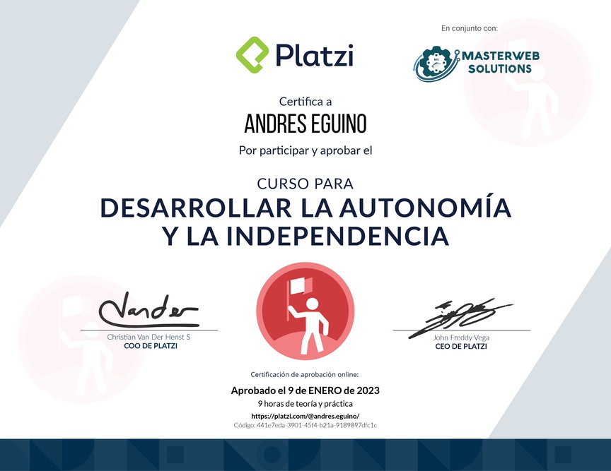 Diploma del Curso para Desarrollar la Autonomía y la Independencia