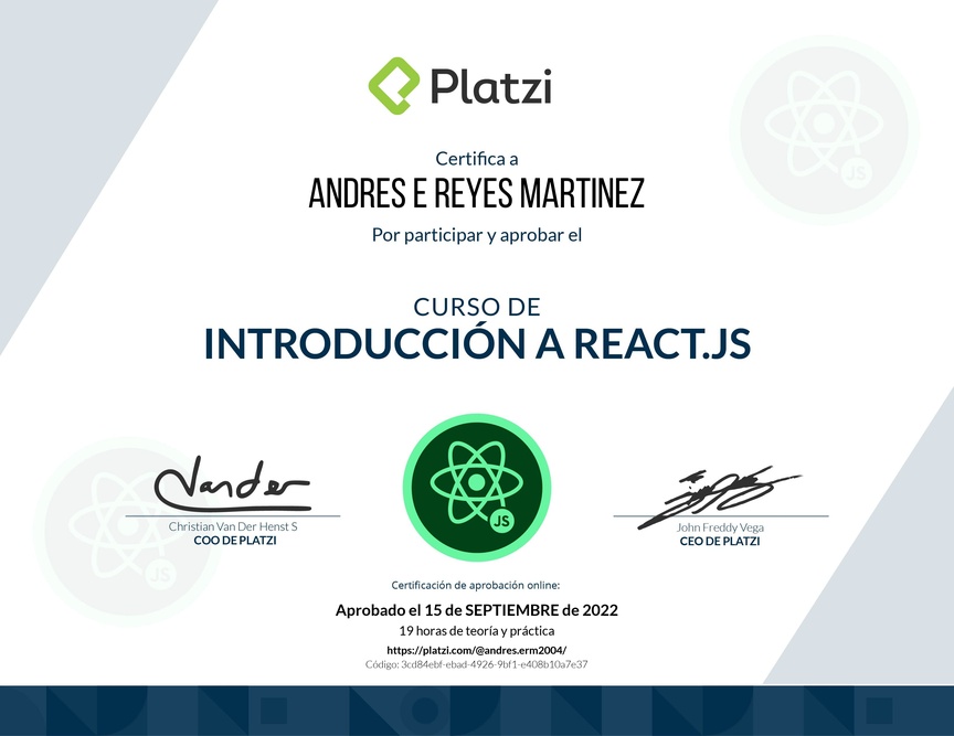 Diploma del Curso de React 17