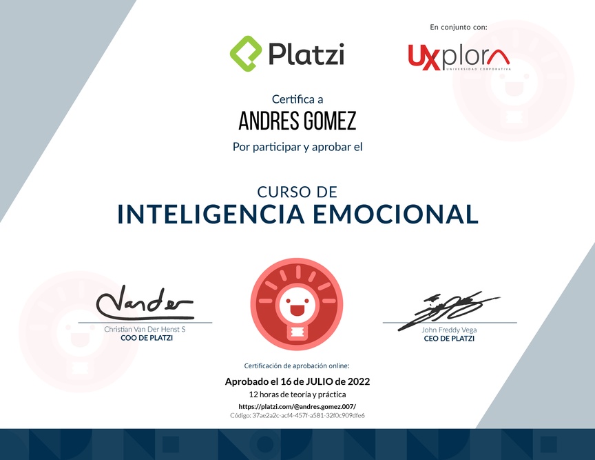 Diploma del Curso de Inteligencia Emocional