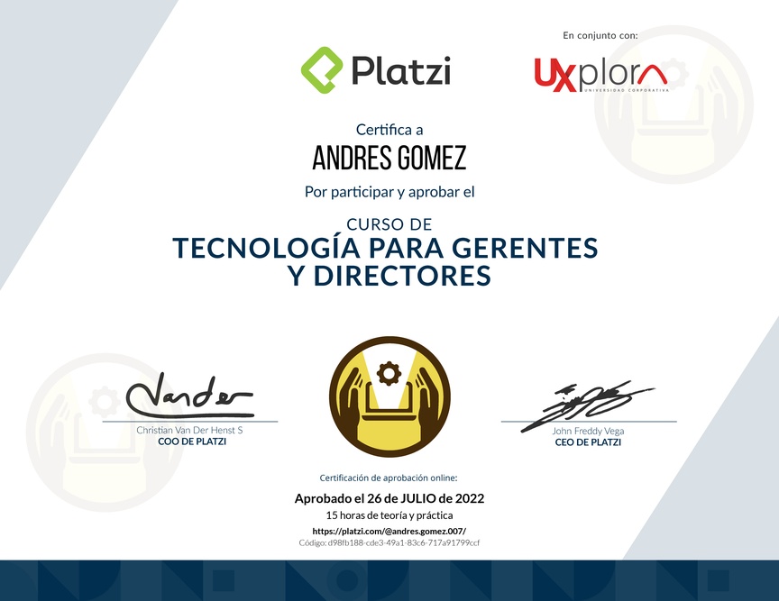 Diploma del Curso de Tecnología para Gerentes y Directores