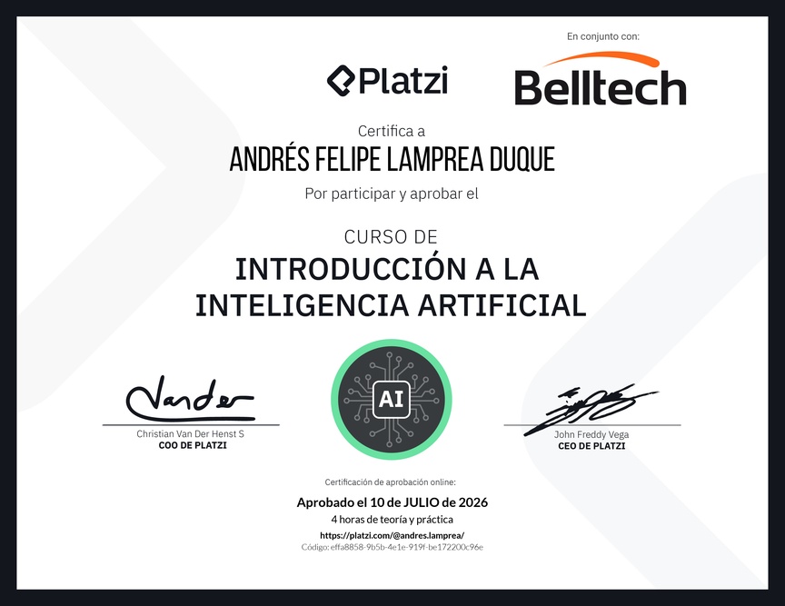 Diploma del Curso Gratis de Introducción a la Inteligencia Artificial