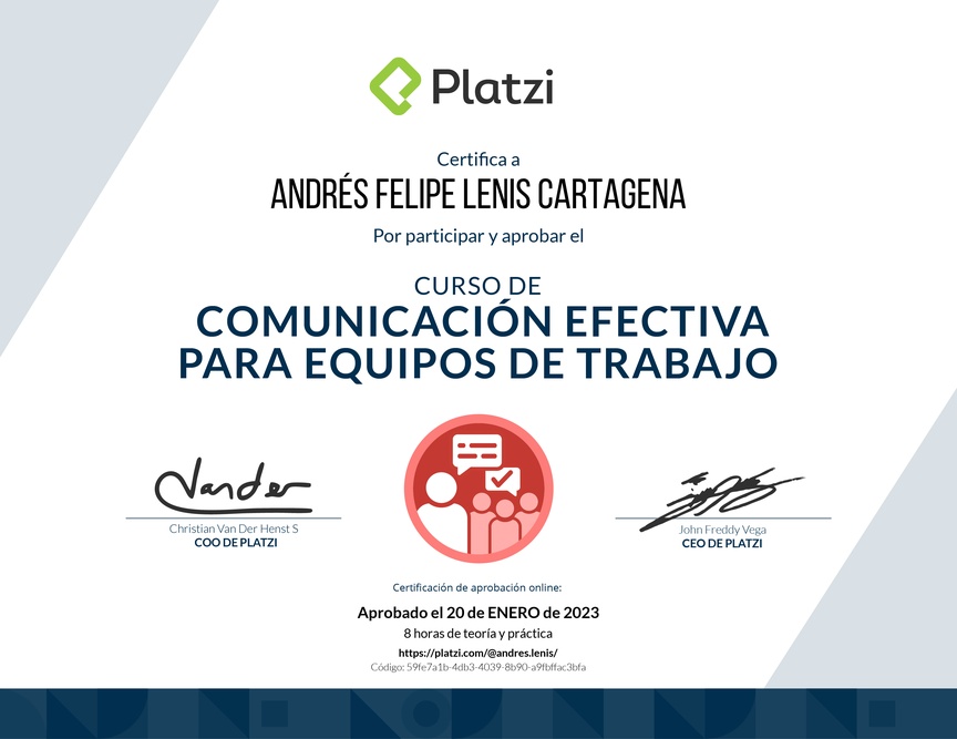 Diploma del Curso de Comunicación Efectiva para Equipos de Trabajo
