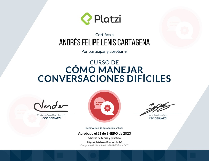 Diploma del Curso de Cómo Manejar Conversaciones Difíciles con Clientes