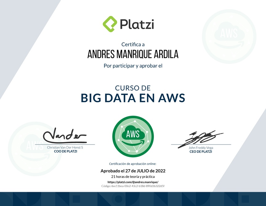 Diploma del Curso de Big Data en AWS