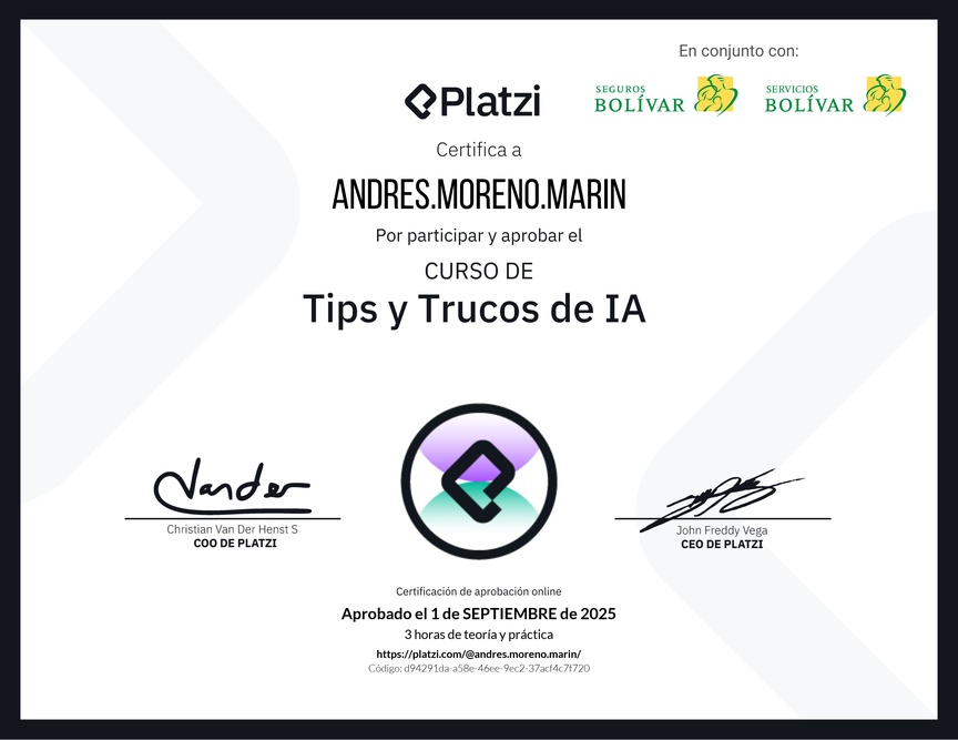 Diploma del Curso de tips y trucos de IA