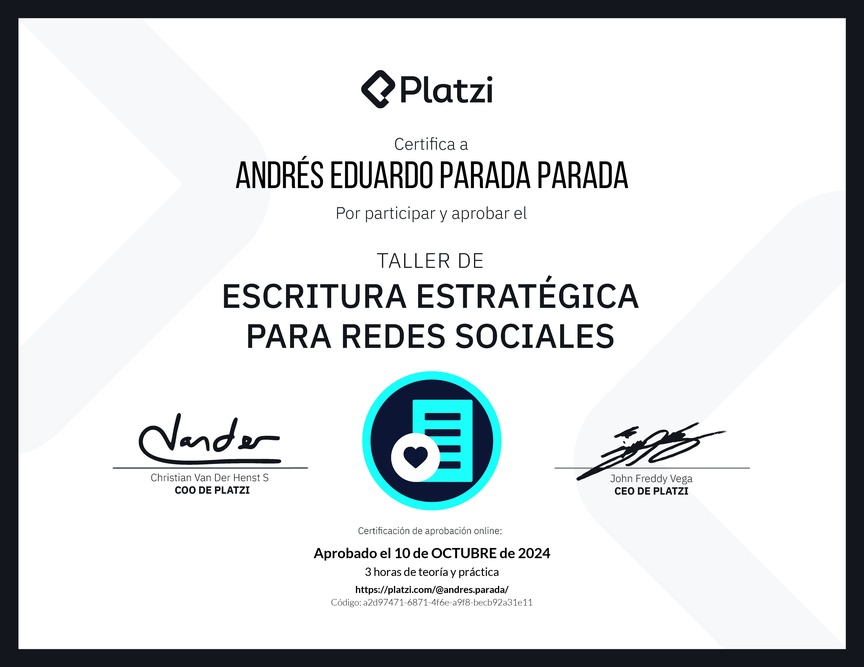 Diploma de Taller de Escritura Estratégica para Redes Sociales