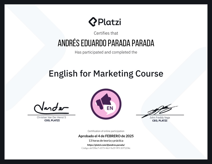 Diploma del Curso de Inglés para Marketing