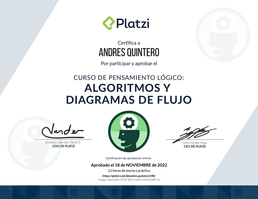 Diploma del Curso de Pensamiento Lógico: Algoritmos y Diagramas de Flujo