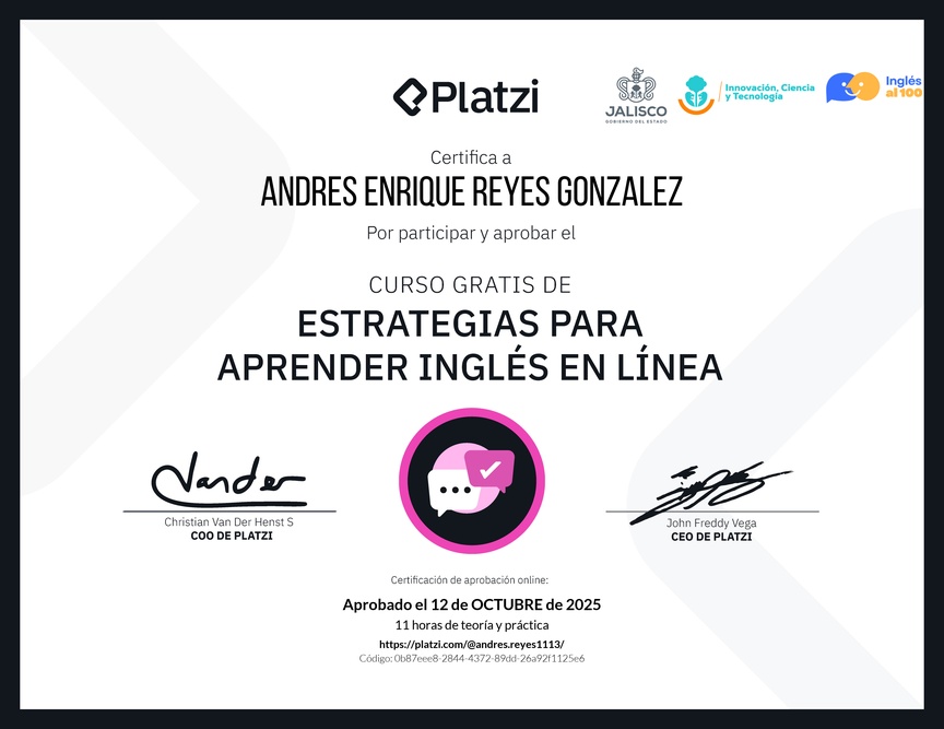 Diploma del Curso Gratis de Estrategias para Aprender Inglés en Línea