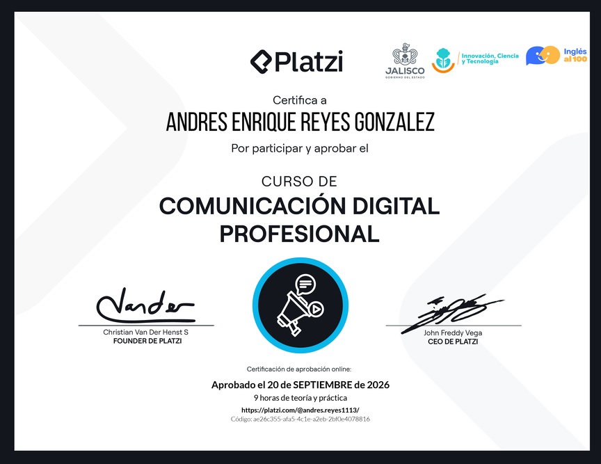 Diploma del Curso de Comunicación Digital Profesional