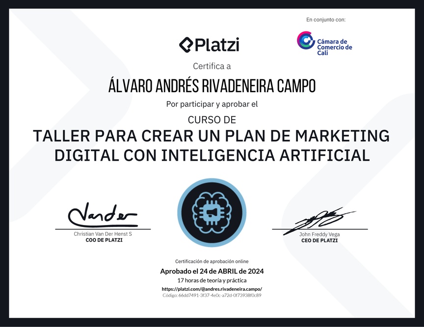 Diploma de Taller para Crear un Plan de Marketing Digital con Inteligencia Artificial