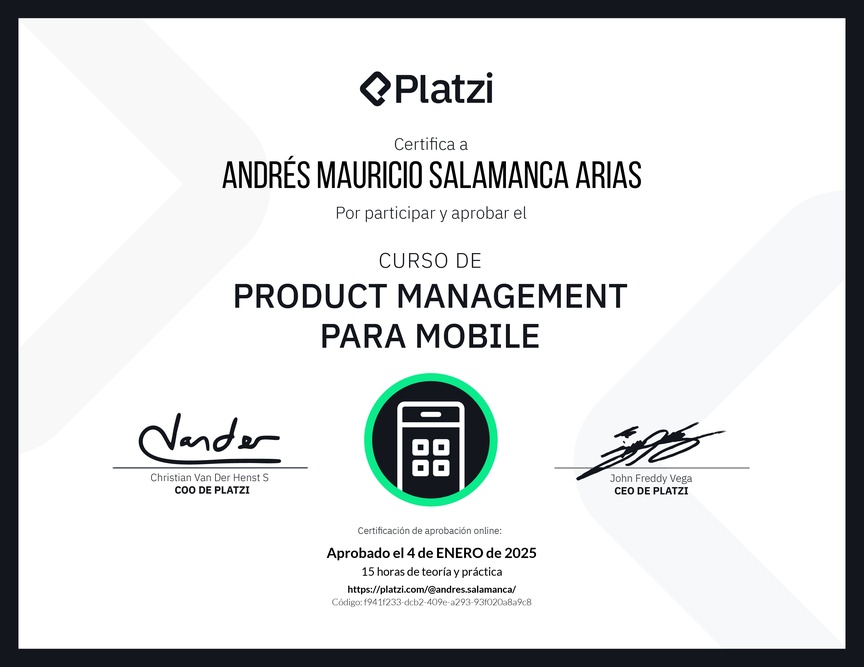 Diploma del Curso de Product Management para Mobile