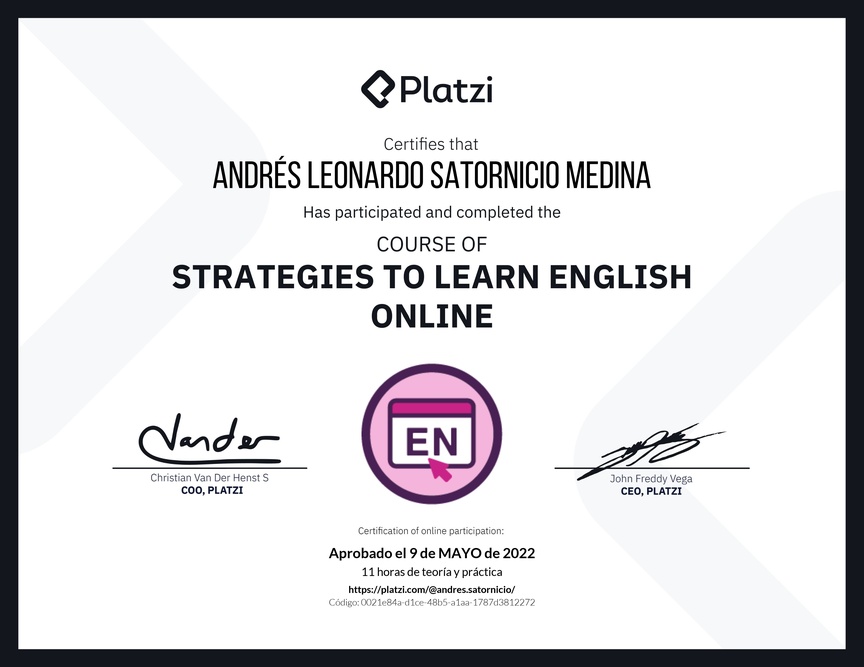 Diploma del Curso Gratis de Estrategias para Aprender Inglés en Línea