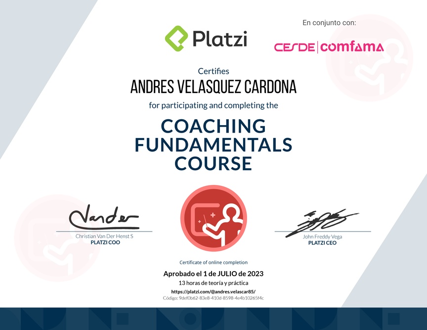 Diploma del Curso de Habilidades y Estrategias de Coaching