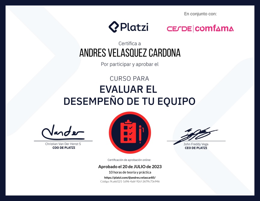 Diploma del Curso para Evaluar el Desempeño de tu Equipo