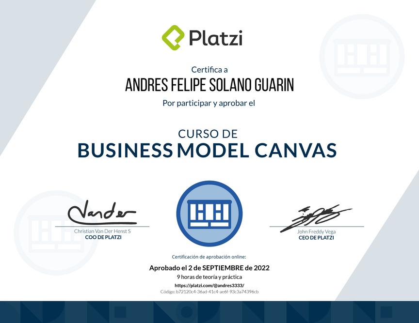 Diploma del Curso de Business Model Canvas