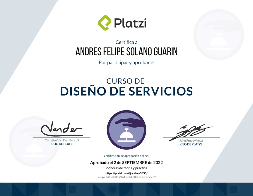 Diploma del Curso de Diseño de Servicios