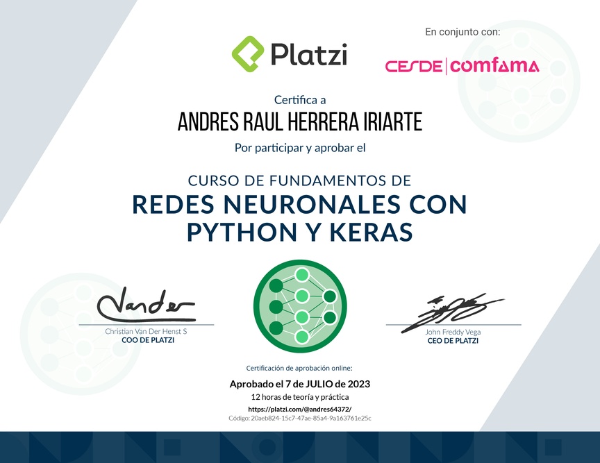 Diploma del Curso de Fundamentos de Redes Neuronales con Python y Keras