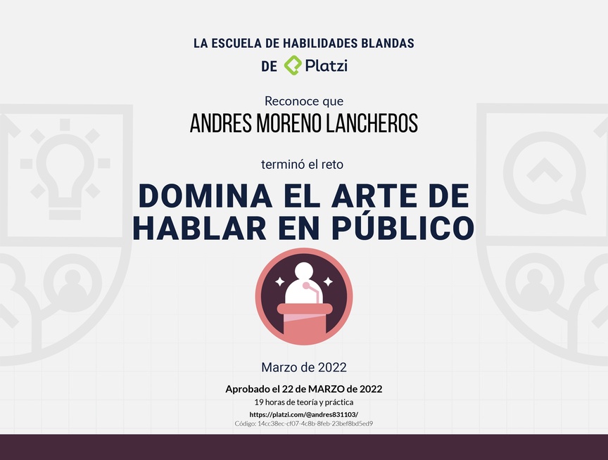 Diploma de Reto para Dominar el Arte de Hablar en Público