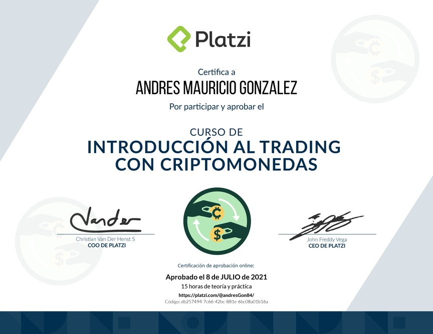 Diploma del Curso de Introducción al Trading con Criptomonedas