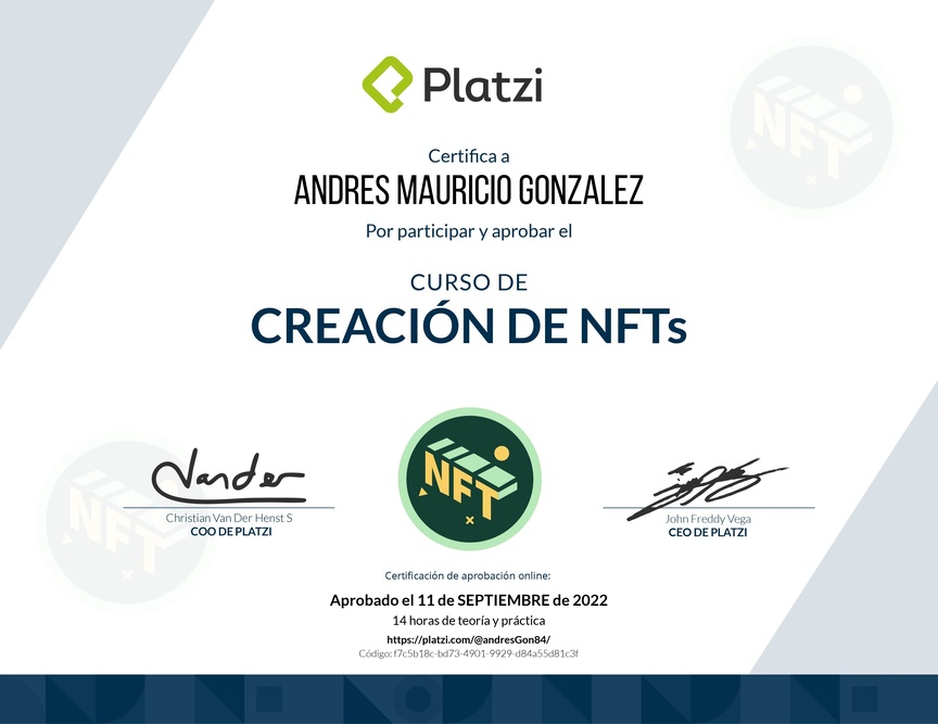 Diploma del Curso de Creación de NFT