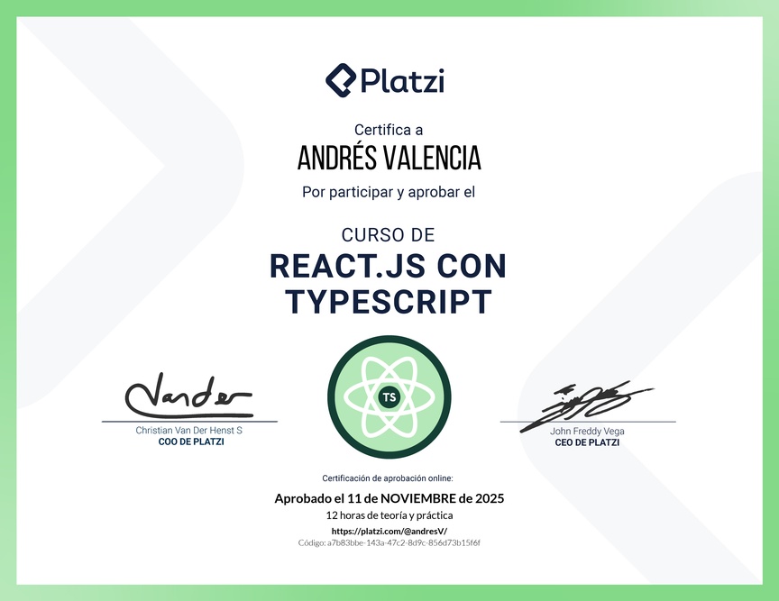 Diploma del Curso de React.js con TypeScript