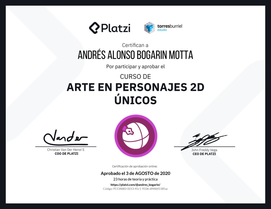 Diploma del Curso de Arte en Personajes 2D Únicos