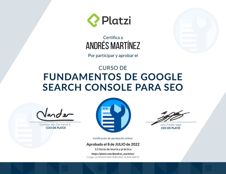 Diploma del Curso de Fundamentos de Google Search Console para SEO