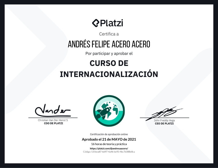 Diploma del Curso de Internacionalización