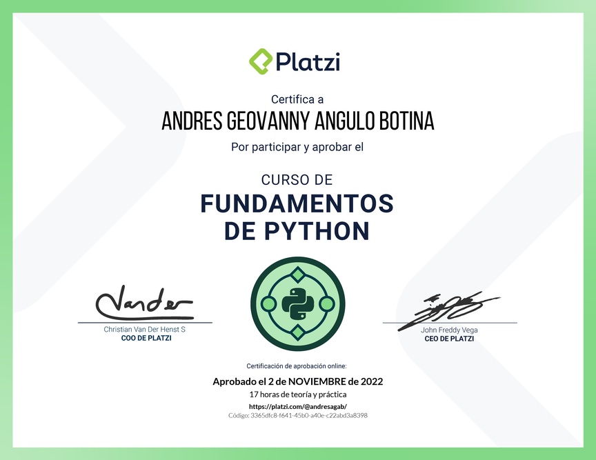 Diploma del Curso de Fundamentos de Python