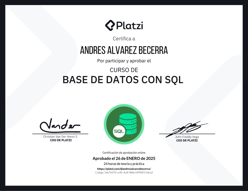 Diploma del Curso de Bases de Datos con SQL