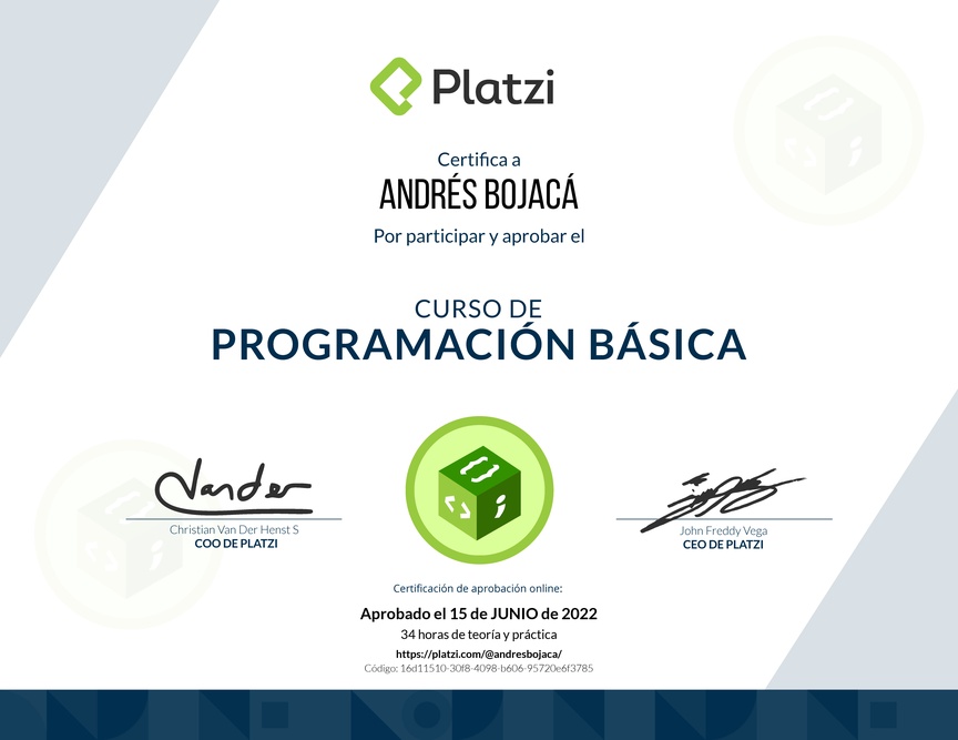 Diploma del Curso Básico de Programación