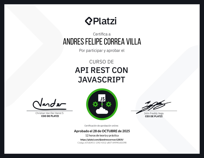 Diploma del Curso de API REST con Javascript