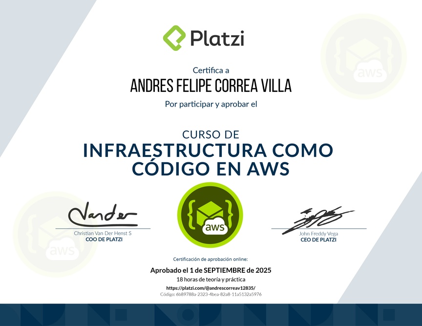 Diploma del Curso de Infraestructura Como Código en AWS
