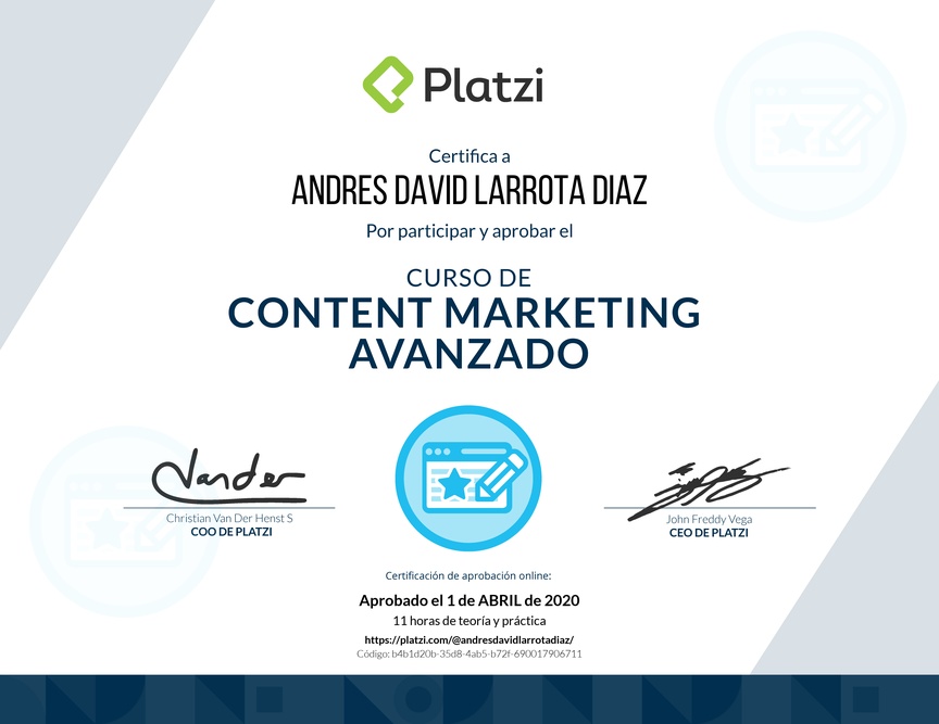 Diploma del Curso de Desarrollo de Estrategias de Content Marketing