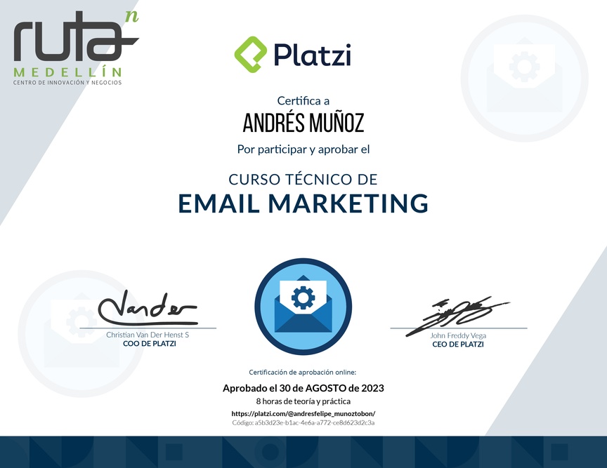 Diploma del Curso de Configuración Correcta en E-Mail Marketing