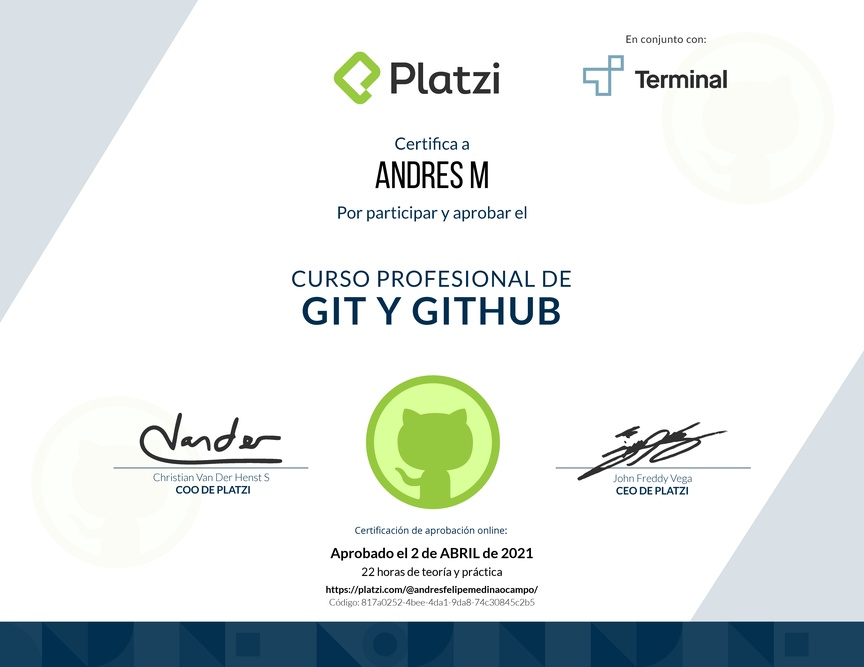 Diploma del Curso Profesional de Git y GitHub
