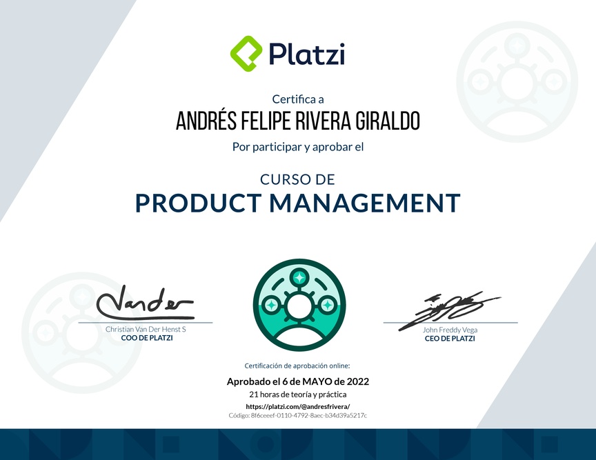 Diploma del Curso de Product Management
