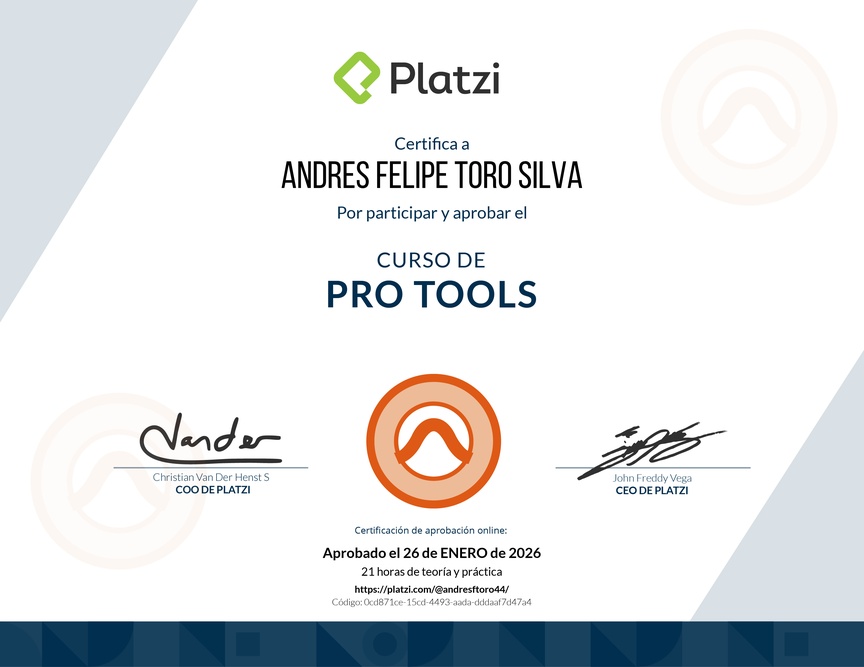 Diploma del Curso de Pro Tools